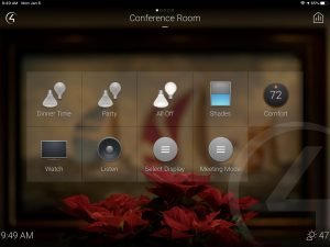 Control4 interface to control lights, audio and motorized shades on an iPad