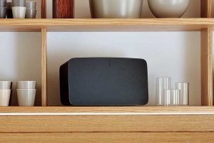 Black Sonos 5 on a shelf